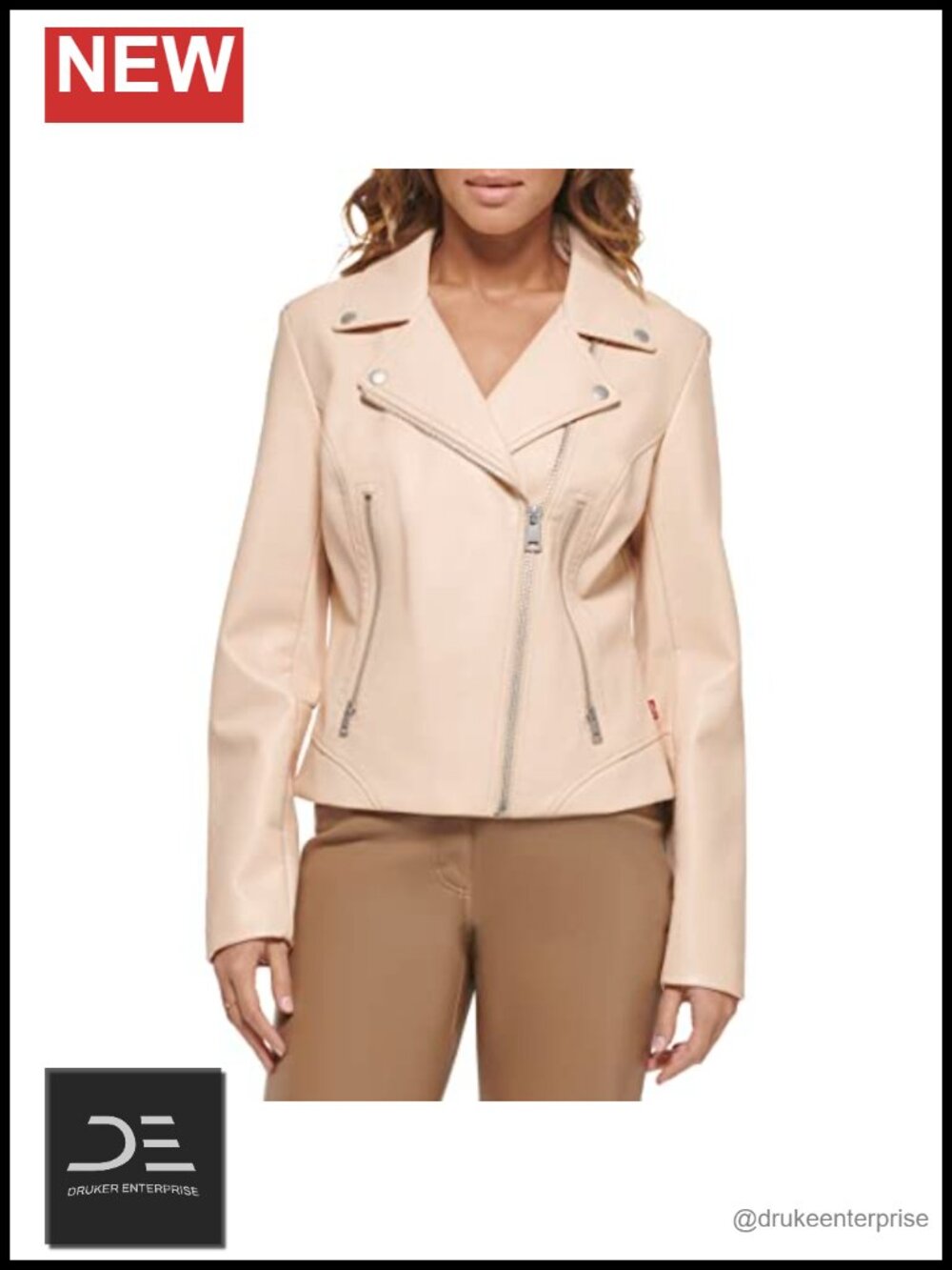 Vegan Leather Moto Jacket Asymmetrical Zip Snap Lapel Moto